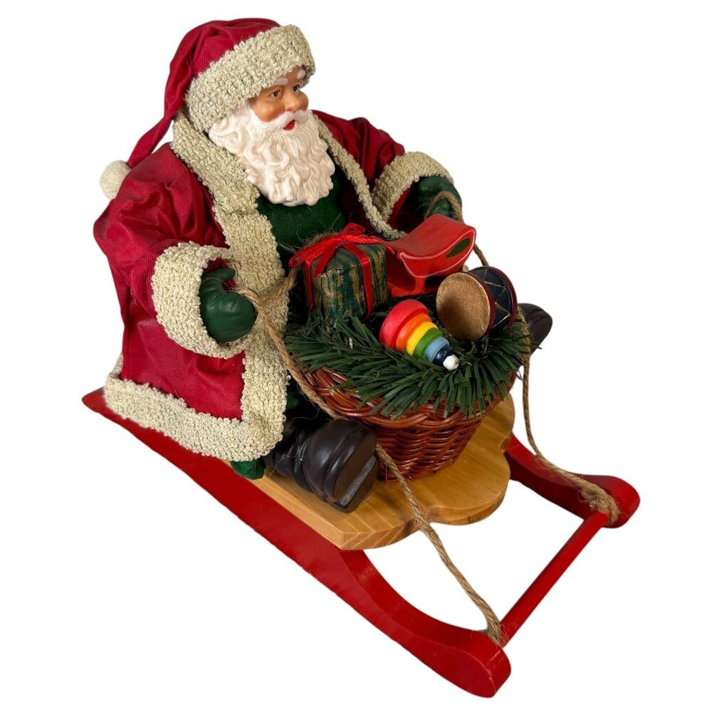 Vintage Santa with Sleigh Hand Crafted Fabric Mache Christmas Holiday Decor